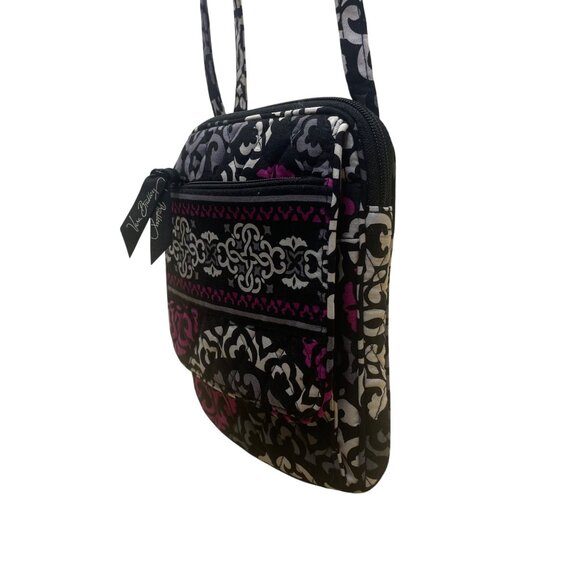 Vera Bradley Women’s Black & Pink Quilted Floral Patterned Crossbody Bag Sz S - Picture 4 of 13